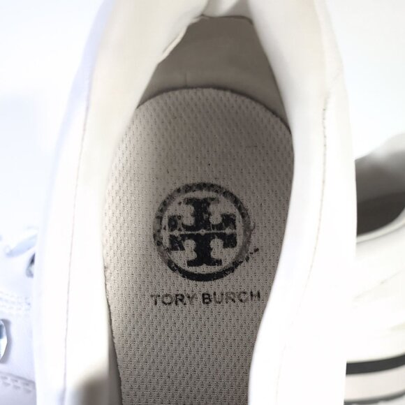 Tory Burch Embellished Sneakers White Leather Laney Slip On Sneakers Size 8 - Picture 8 of 11